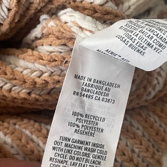 Aerie Chenille Striped Oversized Knit Sweater Pullover Tan Cream XL Chunky - Picture 6 of 8
